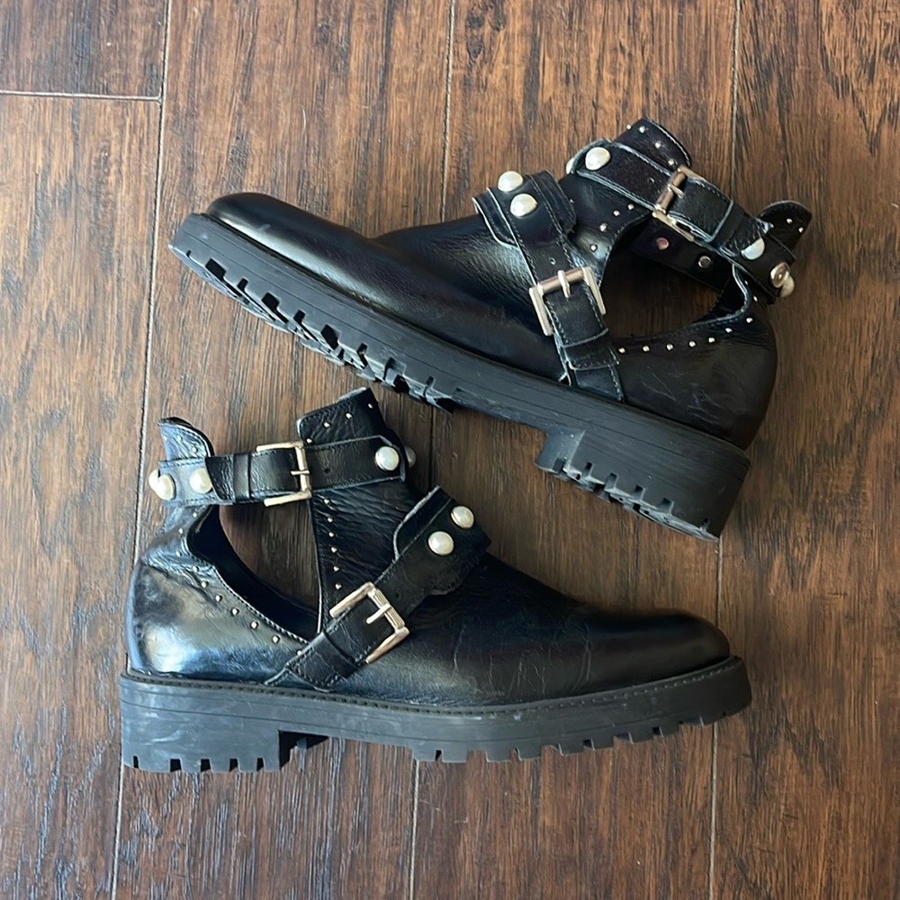 Zara leather boots with cutout detail and pearls